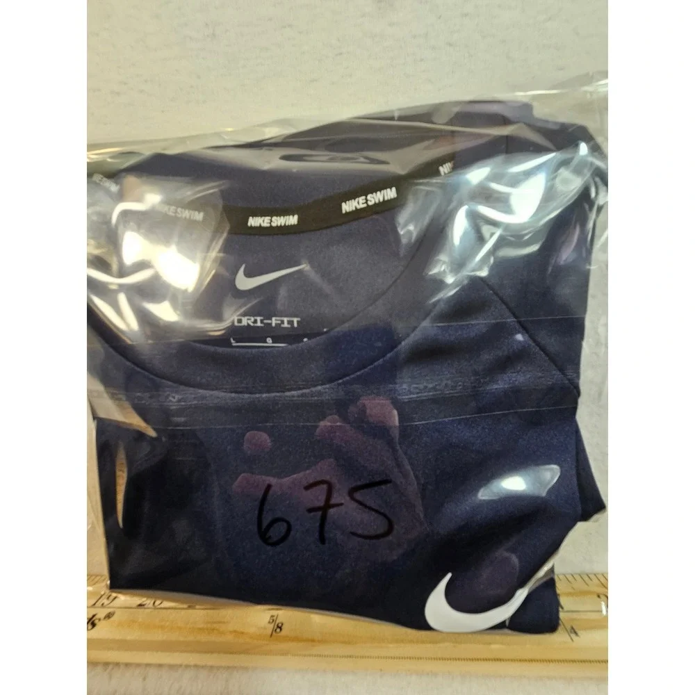 Nike Swim Mens Dri-FIT Rash Guard Navy Blue UPF 40+ Swim‎ Shirt NESSA586 Large